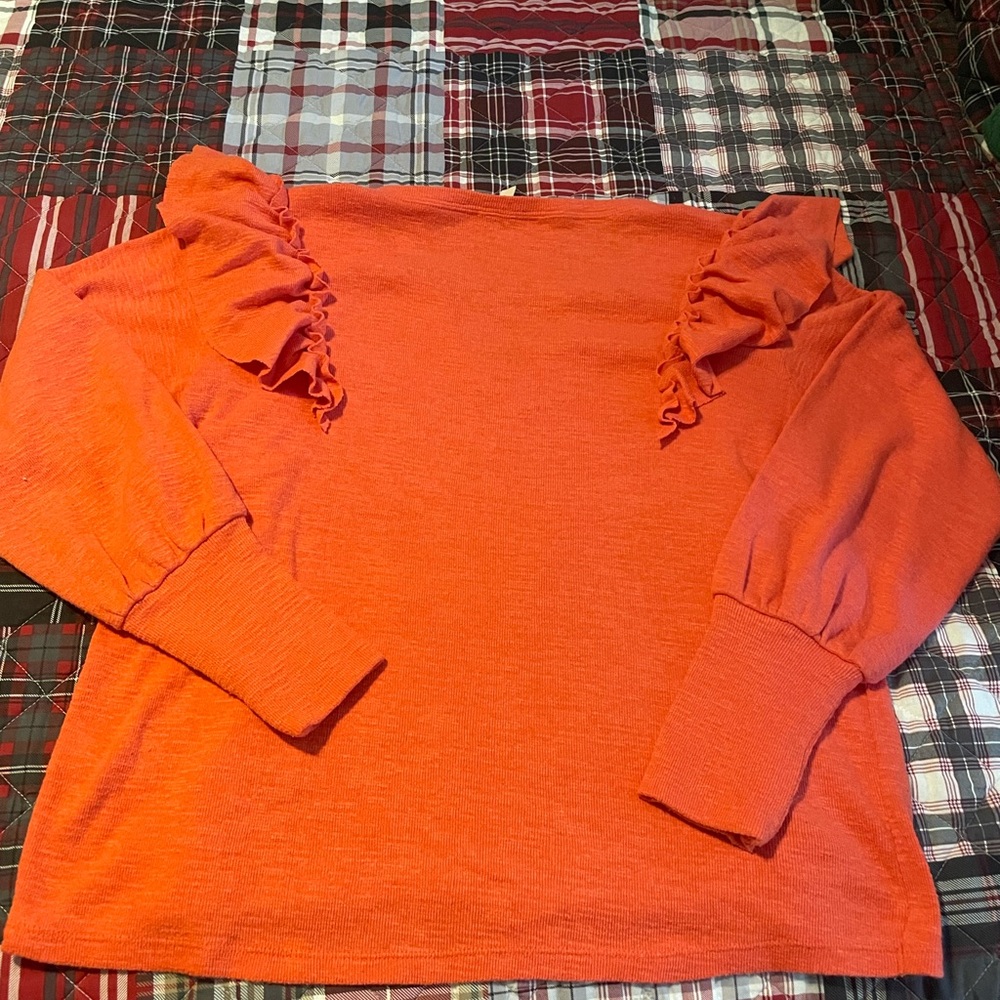 Anthropologie/Pilcro Ruffled Coral Top - Picture 4 of 10